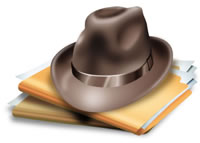 Archie's fedora resting on his "to be filed" pile