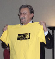 The Montenegrin Ambassador, Nebojsa Kaludjerovic with his Wolfe Pack t-shirt