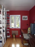 Built-in Bookshelves dot the house