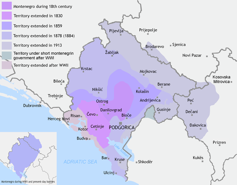 Montenegro borders 19th centry thru present